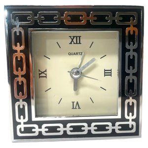 Reed & Barton Clock Black and Silver Link, Midnight Quartz, Analog